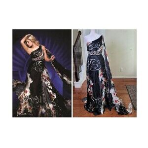 Tony Bowles Gown Silk Black 6 One Shoulder Draped Prom Party Wedding Slip Dress